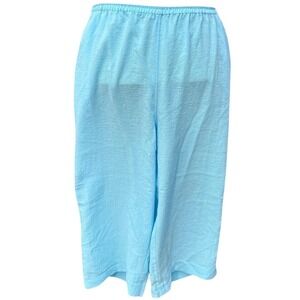 Womens Plus Size 4X Linen Cropped‎ Wide Leg Pants Light Blue Coastal Fridaze